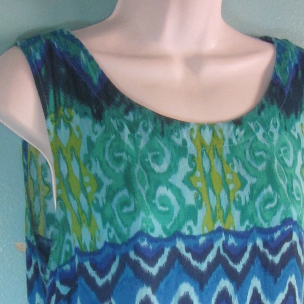 R&K Vintage 80's Womens Size M / L A-line Rayon Tank Sundress Blue Tie Dye Print - Picture 10 of 10